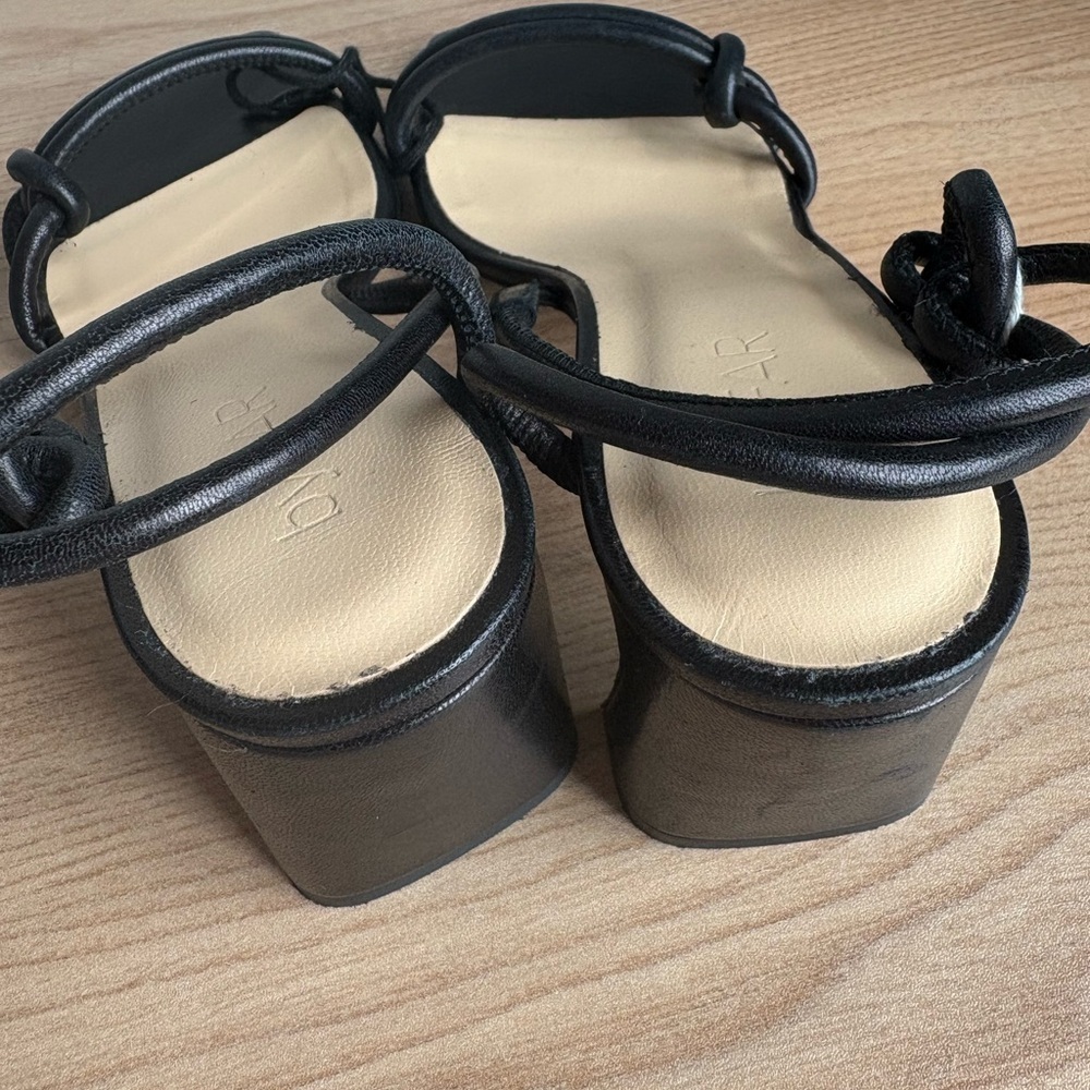 By Far Charlie Black Leather Knot Sandals Size 36 Square Toe 2.5” Heel - Picture 7 of 15